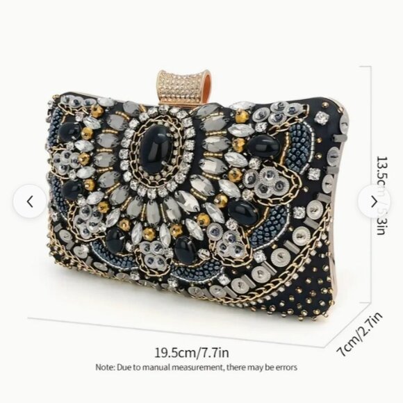 Beaded Rhinestone Evening Bag, Elegant Box Clutch Purse, Wedding Handbag #013.28 - Picture 6 of 9